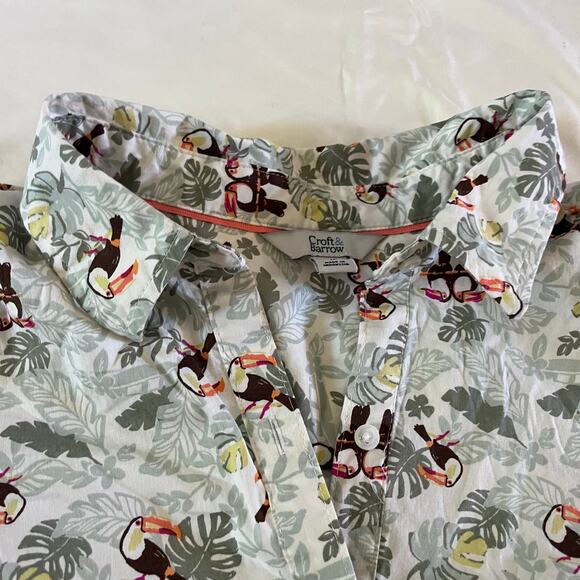 Croft & Barrow Long Sleeve Casual Button Up Plus Sz 1X Toucan Bird Green Leaf - Picture 2 of 8